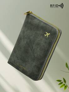 1 件 PU 皮革旅行护照夹，RFID 屏蔽多功能便携式护照夹文件整理钱包，带拉链，多卡槽