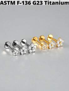 1PC Titanium Flower Zirconia Lip Piercing Internal Thread Cz Small/Large Flower Labret Tragus Ear Cartilage Flat Piercing Nose Piercing Jewelry