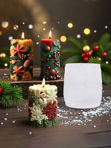 圣诞柱形香薰蜡烛硅胶模具，雪人蜡烛模具，适用于香薰蜡烛、家居装饰石膏饰品和节日礼物手工蜡制品圣诞装饰品房间装饰、圣诞礼物