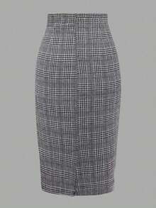EARO Plus Size Women Casual Retro French Style Pleated A-Line Skirt, High Waist Elastic Waist Slim Fit Gingham Skirt, Elegant Loose OL Work Skirt, Spring/Autumn