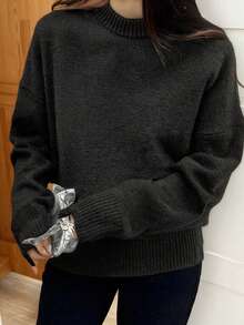 DEEKA 秋冬新品女士时尚宽松休闲柔软针织毛衣 - 黑色 - 查看 1