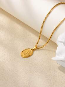 1Pc Vintage Gold Saint Medal Pendant Necklace For Women & Men, 18K Gold-Plated Stainless Steel Necklace, Religious Charm Necklace For Daily Wear