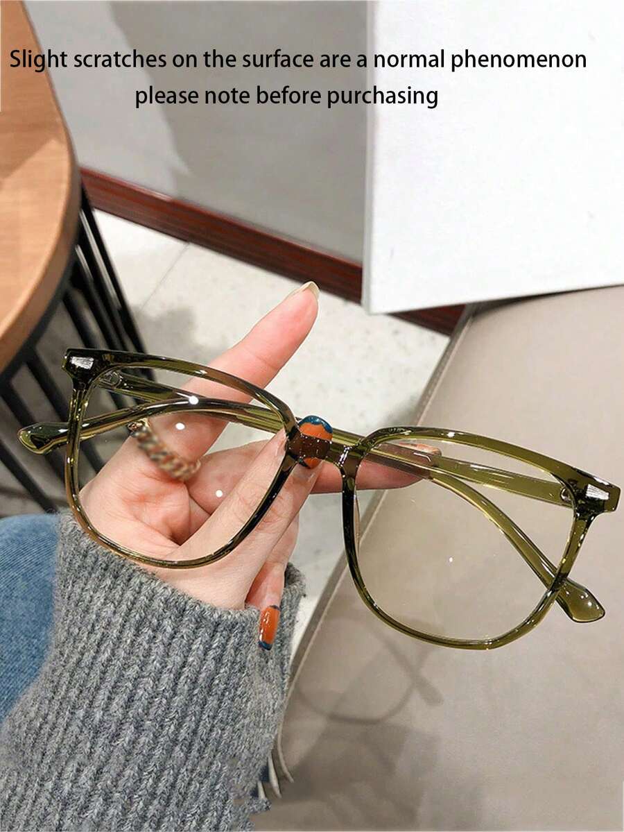 1 pieza Gafas de montura grande y versátil con lentes transparentes (con estuche para gafas) - Verde - Ver 1