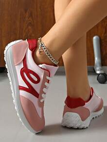 1 Pair Women's Lace-Up Low-Top Soft Sole Casual Sneakers, Sporty & Versatile - Pink - View 5