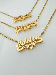 1件定制316L不锈钢名字项链，波西米亚风格定制磨砂字母吊坠，粗链，男女皆宜，是婚礼、感恩节、圣诞节的理想礼物 - 款式六 - 查看 6