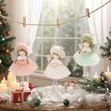 1pc Deer Horn Faux Fur Lace Pom Pom Angel Wing Christmas Tree Ornament. Christmas Decoration Includes Adorable Angel Ornament, Suitable For Christmas, New Year, Valentine's Day And Graduation Party Christmas Tree Decor - Multicolor - View 7