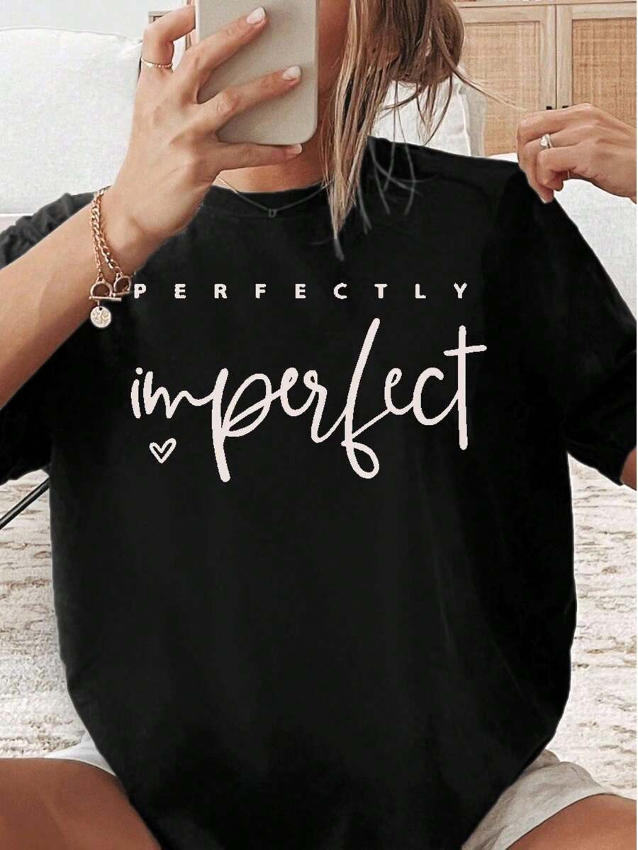 Imperfect Heart Graphic T-Shirt, 220g Cotton Casual Summer T-Shirt with Round Neck and Short Sleeves (1 Piece)