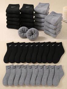10双黑灰色儿童袜子适合日常搭配/生活秋冬款带毛绒袜温暖舒适柔软（1-16岁）男女童适用 - 彩色 - 查看 11