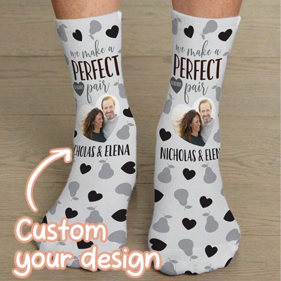 10 pares de calcetines personalizados para parejas con foto hecha en EE. UU., calcetines personalizados con foto para boda, calcetines personalizados con foto - Multicolor - Ver 1
