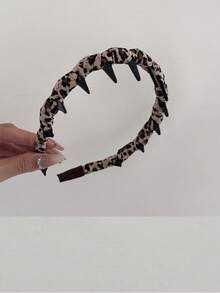 1 pieza Diadema ancha con estampado de leopardo, diadema tejida de unicolor, accesorio de moda para el cabello adecuado para el uso diario de las mujeres, aro para el cabello