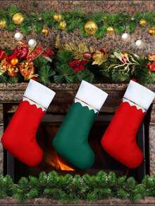 2/12 pièces/Bas de Noël en velours 36 cm Cadeaux de fête Bas de cheminée Décorations de Noël Bas de style campagnard Père Noël Convient pour la décoration de la maison pendant les vacances de Noël (Rouge, Vert) - Rouge - Voir 2