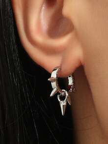 1pair Unisex Gothic Citrus Shaped Earrings, Hiphop Style Stud Earrings, Party Decoration Accessory - Silver Gray - View 3