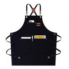 Heavy Duty Chef Apron For Men & Women - Cotton Canvas Crossback Design With Large Pockets - Adjustable Neck & Waist - màu đen - Xem 6