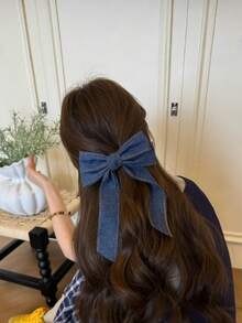 1 pieza Clip de pelo de cocodrilo con lazo de estilo retro coreano de mezclilla para mujer, pasador de pelo grande y de alta gama para la parte posterior de la cabeza, accesorios de pelo con cinta dulce, pinzas para el cabello, pasadores de pelo, barrettes