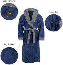 Mens Robe With Hood, Big And Tall Plush Fleece Long Robe For Men Full-Length Bathrobe Cozy And Warm With Pockets