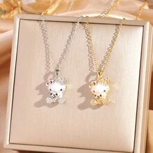 Sanrio 1pc Sanrio Cute Sparkly Rhinestone Kitty Cat Pendant Necklace, Delicate Cartoon Cat Charm Elegant Luxury Fashion Jewelry