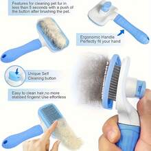 One-Click Brush Hair Removal Pet Grooming Tool - Dog & Cat Deshedding Comb - Silicone Massage Brush With Ergonomic Handle, 4-Season Use