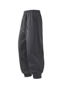 Blueplus Men's Solid Color Drawstring Sports Pants Jogging Pants Suitable For Outdoor Jogging Gym Fitness,1pc Nine-Point Pants,  Spring And Autumn Sports Casual Pants Sweatpants For Men - 深灰色 - 查看 3