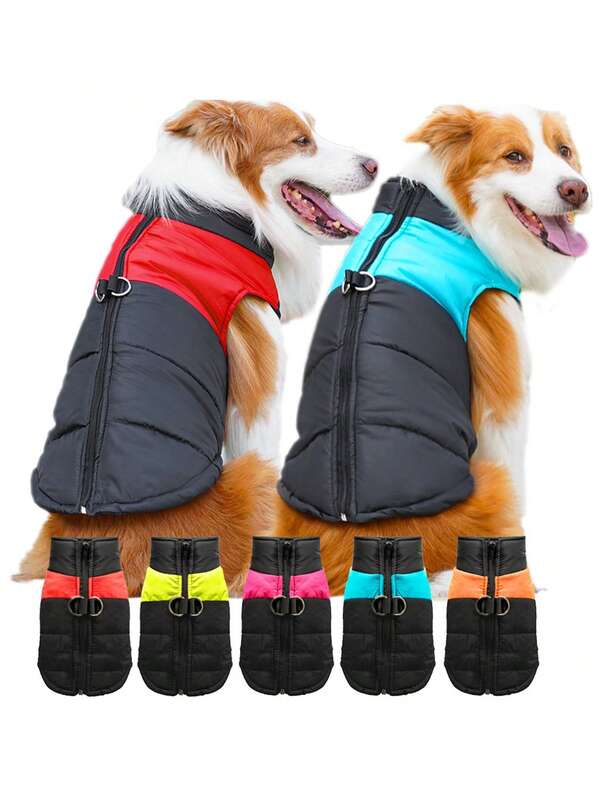 Chaqueta para mascotas nueva para otoño e invierno con chaleco con cremallera para mantener el calor, cuello de color contrastante, cierre a presión de moda, adecuado para perros de tiro. Chaqueta y ropa exterior para mascotas adecuada para todas las razas, ideal para aventuras al aire libre con su mascota. Artículos esenciales y necesidades para cachorros para caminar y hacer senderismo.