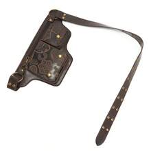 Women's Chest Bag Retro Rivet Decor Adjustable Belt Waist Pack Black Faux Leather Waist Bag With Multiple Compartments - 壓變咖啡色 - 查看 3