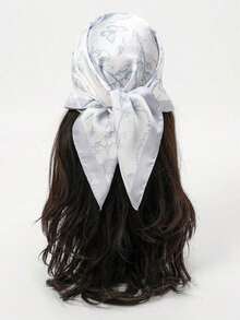 1 Pc Simple Print 70 Square Scarf, Women Bandana Style Waist Tie Accessory Or Wrap, Fashionable Scarf Women, Spring Dress - Màu Xám nhạt - Xem 1