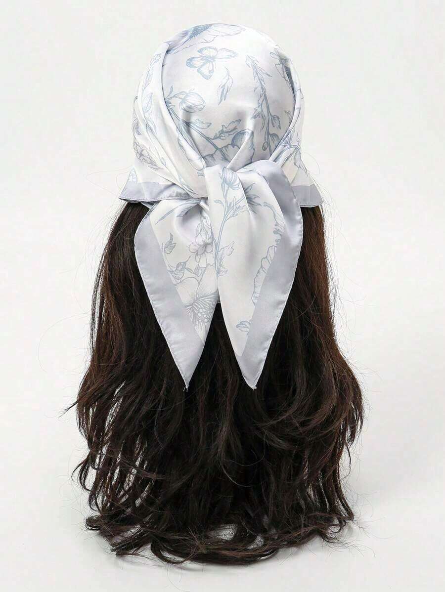 1 Pc Simple Print 70 Square Scarf, Women Bandana Style Waist Tie Accessory Or Wrap, Fashionable Scarf Women, Spring Dress - Màu Xám nhạt - Xem 1