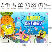 SPONGEBOB 1pc SpongeBob Birthday Backdrop, Holiday Party Decorations, Scene Setup Props, Cartoon SpongeBob Birthday Banner, Party Decorations, Birthday Backdrop