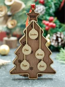 Custom Christmas Decorations, Personalized Christmas Tree Decorations, Customized 1-7 Names Ornaments, Customizable Christmas Decor, Diy Ornaments, Christmas, Living Room Decor, Outdoor, Garden, Double-Layer Wooden Pendant, Christmas Crafts, Room Decor, Boys, Girls, Mom, Dad, Family - Style a - View 6