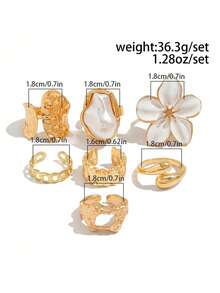 7pcs/Set Punk Style Rings Set, Vintage Geometric Rings Set For Women, Fashion Personalized Jewelry Gift, Suitable For Daily Outfit And Party Accessories - Gold - View 6