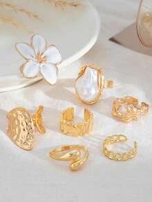 7pcs/Set Punk Style Rings Set, Vintage Geometric Rings Set For Women, Fashion Personalized Jewelry Gift, Suitable For Daily Outfit And Party Accessories - Gold - View 5