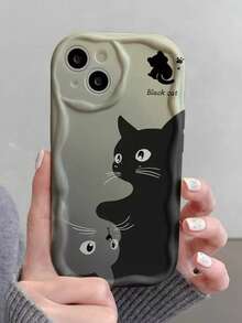 1 pieza Funda de teléfono a prueba de golpes con cobertura completa y diseño de gato negro lindo compatible con iPhone 17/16/15/14/13/12/11/X/XS