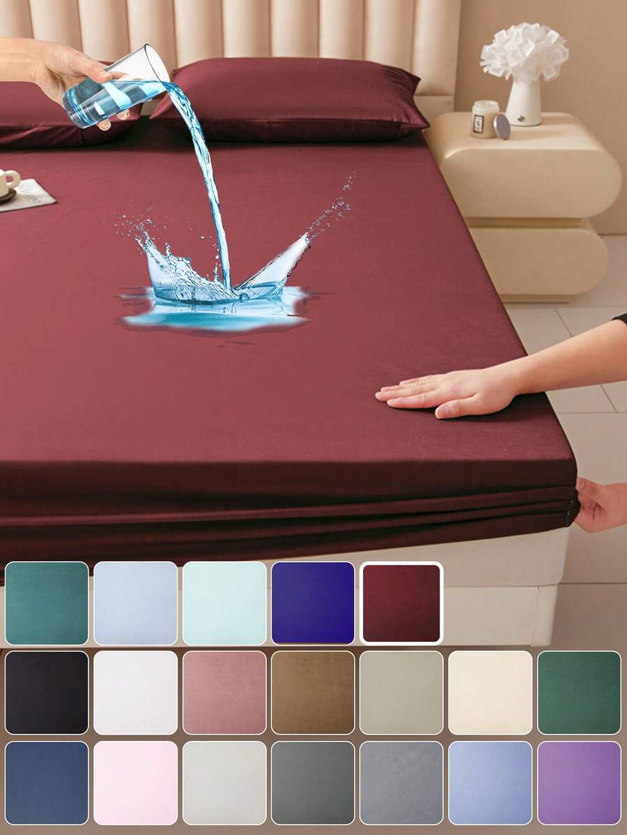 1 buc Cearșaf impermeabil de culoare solidă, Set de cearșafuri de pat, husă de saltea prietenoasă cu pielea, Cearșaf de pat moale și confortabil pentru pat, Protecție de saltea, Cuvertură de pat pentru dormitor, Husă de saltea pentru un somn confortabil, Potrivit pentru toate anotimpurile