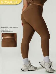 GOSOUER Women's Plus Size Solid Color Elastic Waist Soft Comfortable Yoga Legging For Casual Fashion Outdoor Sports Fitness - Brown - View 2