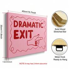 1 件带框/无框粉色红色戏剧出口字体趣味墙面艺术海报帆布印刷简约学院风入口装饰画适用于公寓、客厅、卧室、现代家居装饰