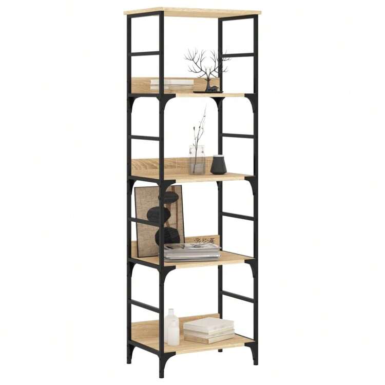 Libreria Larryhot in rovere Sonoma 50x33x153 cm Legno ingegnerizzato, resistente e durevole, facile da montare, stile decorativo, adattA, Per riporre soprammobili, statuette, libri, piccoli oggetti, ecc. - Castano - Visualizzare 3