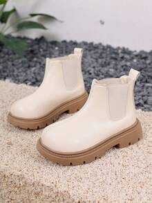 1 par de botines, nuevos botines de tobillo de suela plana para niñas, adecuados para vacaciones al aire libre, con diseño elástico, botines de tobillo para niñas - Beis - Ver 12