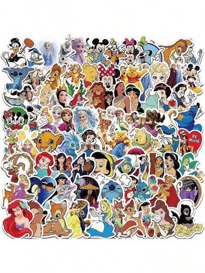 Disney 100/500pcs Cute Cartoon Anime Stickers, Including Various Characters Such As Stitch, Winnie, Mickey Mouse, Princesses, Etc., Suitable For Laptops, Water Bottles, Refrigerator Stickers, Reusable Phone Decorations, Various Character Stickers, PVC Waterproof Stickers For Tablets, Laptops, Refrigerators, Suitcases, Party Decoration Stickers, Party Gifts