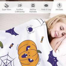 Flannel Fleece Blanket Plush Spider Webs Witch's Hat Black Bats Decorated Pumpkins 40 * 30ingift - 30"x40"+Style-7 - View 4