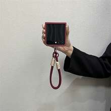 Luxury Handmade Burgundy Heart-Shaped Phone Case With Anti-Lost Lanyard, Compatible With Samsung Galaxy ZFlip7, Z Flip6, ZFlip 5, Shock-Resistant Back Cover - Burgundy - View 5