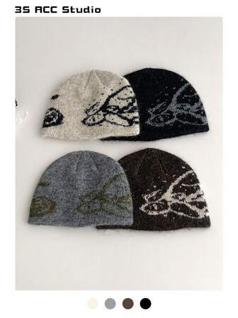 New Butterfly Jacquard Knit Hat For Women, Warm Beanie Cap For Autumn/Winter, Earflap Design, Flattering Fit, Fashionable And Versatile