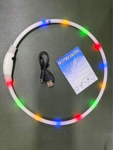 Shiny Dog Collar, Multi-Color LED Flowing Light Dog Collar, IPX7 Waterproof, USB Rechargeable LED Cat Collar, Adjustable Size Warning Pet Collar Light, Suitable For Pets - Multicolor - View 10