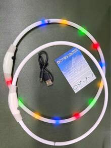 Shiny Dog Collar, Multi-Color LED Flowing Light Dog Collar, IPX7 Waterproof, USB Rechargeable LED Cat Collar, Adjustable Size Warning Pet Collar Light, Suitable For Pets - Multicolor - View 11