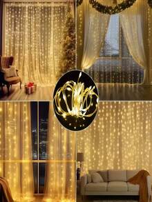 100/200/300 LED Solar Powered Outdoor Garden Curtain Lights - 8 Modes, IP65 Waterproof, Suitable For Gazebo, Patio, Home Party, Wedding, Wall Christmas Decor (White/Warm White/Multi-Color) - Solar Led String Light - View 11