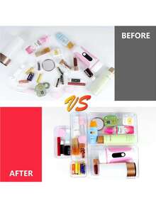 Juego de 25 organizadores de cajones de plástico transparente, multiusos para vanidad y baño en 4 tamaños diferentes, organizador de maquillaje apilable, divisores de cajón para maquillaje, cocina, escritorio, almacenamiento para vuelta al colegio en el dormitorio - transparente - Ver 6