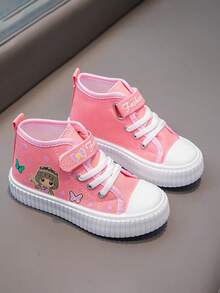 1 Pair Kids Cartoon Print High Top Canvas Sneakers, Unisex Indoor & Outdoor Athletic Shoes,Children/Girls' Non-Slip New Soft Bottom High Top Canvas Casual Sports Sneakers