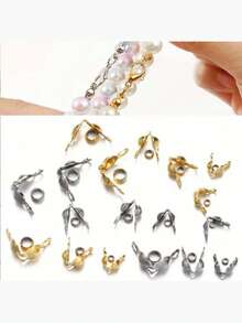 100 Pieces/Batch Stainless Steel Golden Connecting Clasp Press-On End Bead Accessories Kit DIY Bracelet Necklace Jewelry Making Supplies