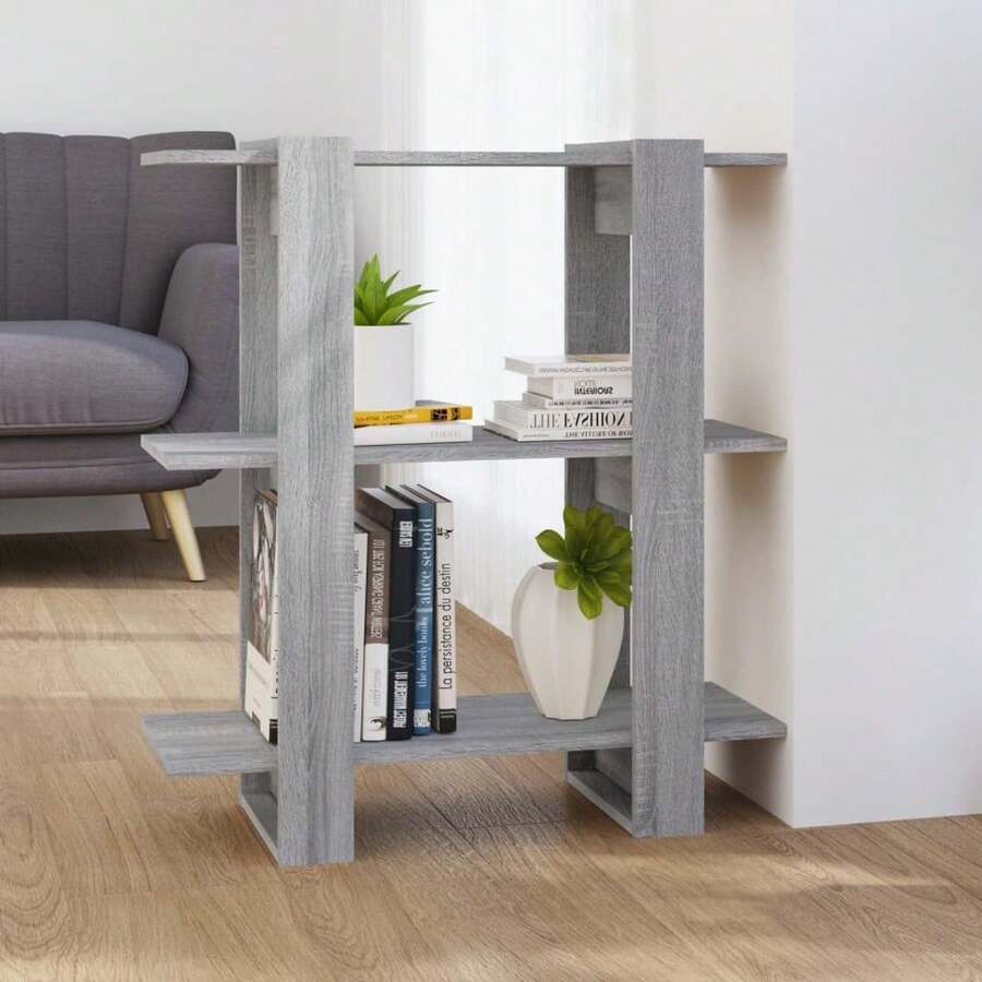 Libreria/divisorio Larryhot Sonoma Grey 80x30x87 cm, resistente e durevole, facile da montare, stile decorativo, adatto per riporre soprammobili, statuette, libri, piccoli oggetti, ecc. - Grigio - Visualizzare 1