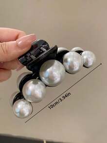 1pc Fashion Pearl Large Minimalist Elegant Acrylic Hair Claw Clip, Suitable For Party, Commute, Outfit Matching - Multicolor - View 5