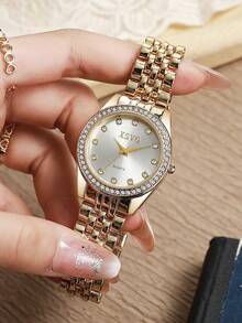 1pc Rhinestone Embellished Vintage Stylish Casual Women's Quartz Steel Band Watch, Suitable As Halloween, Birthday, Thanksgiving Gift