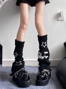 1 Pair Y2K Flare Leg Leg Warmers, Asymmetric Wide Leg Skeleton & Star Design, Reversible Wear, Cosplay Harajuku Style Leg Warmers For Women - Multicolor - View 7